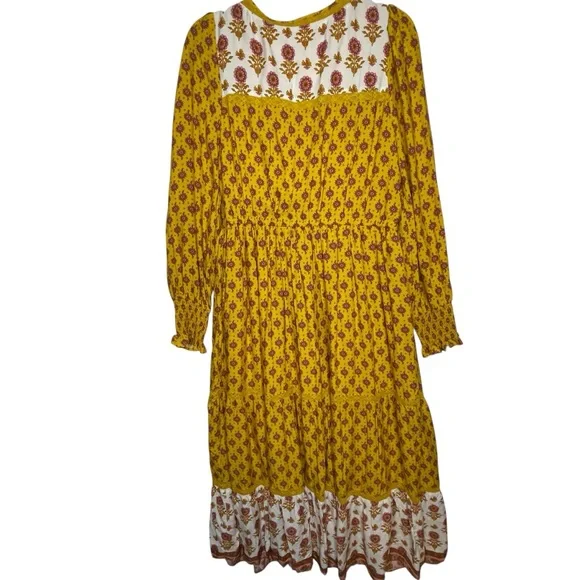 In Loom Floral Gold Yellow Purple Maxi Dress L BohoFestival SummerFairycore NWOT - Picture 2 of 15